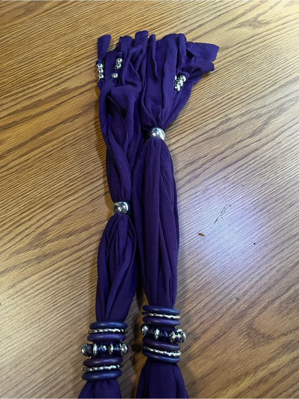 Purple Scarf Necklace with Decorative Cross Pendant